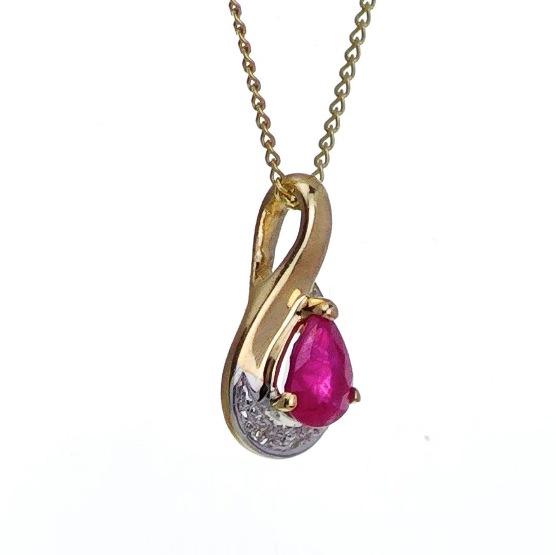 9ct Ruby Necklace Yellow Gold 0.42ct Red Pear Natural Gemstone