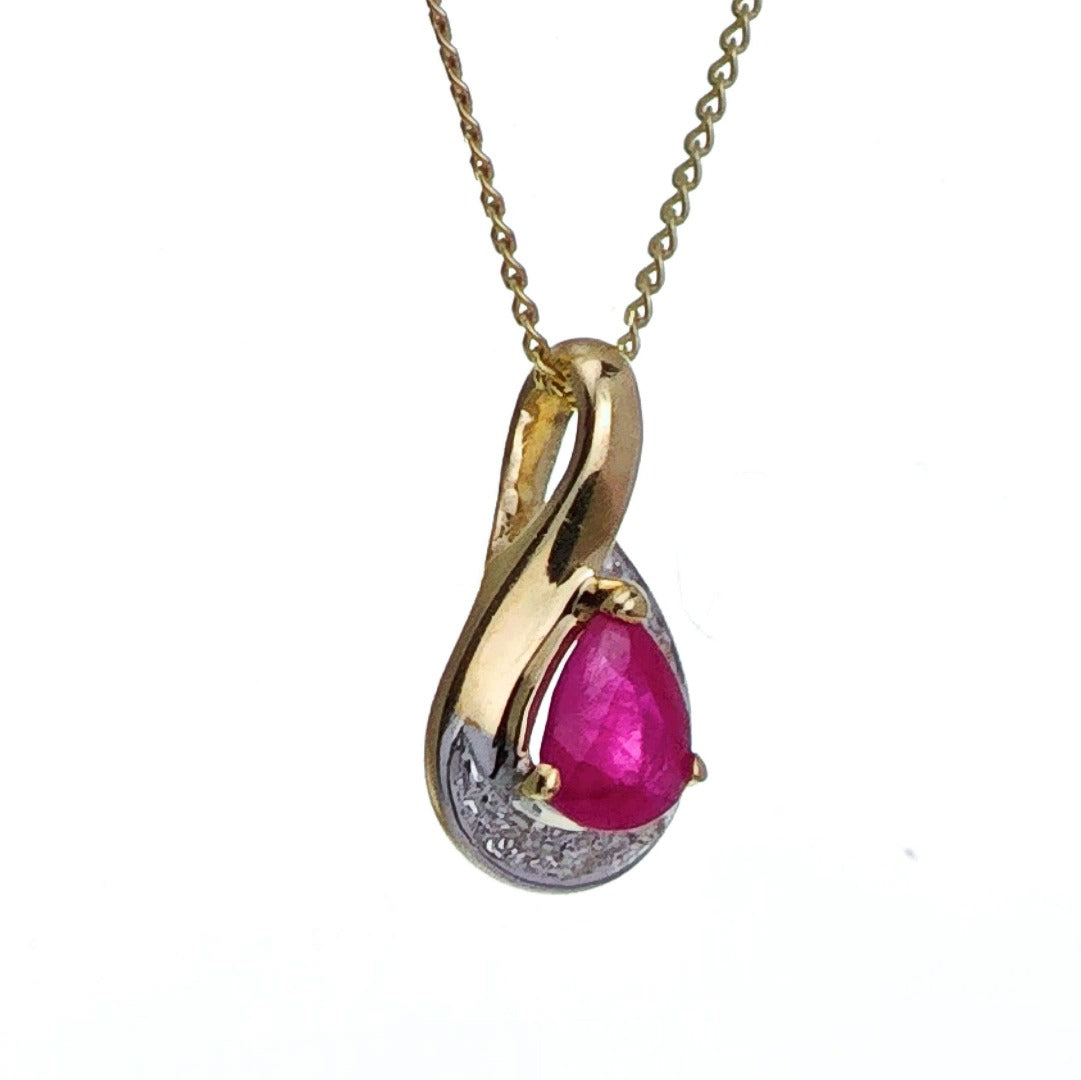 9ct Ruby Necklace Yellow Gold 0.42ct Red Pear Natural Gemstone