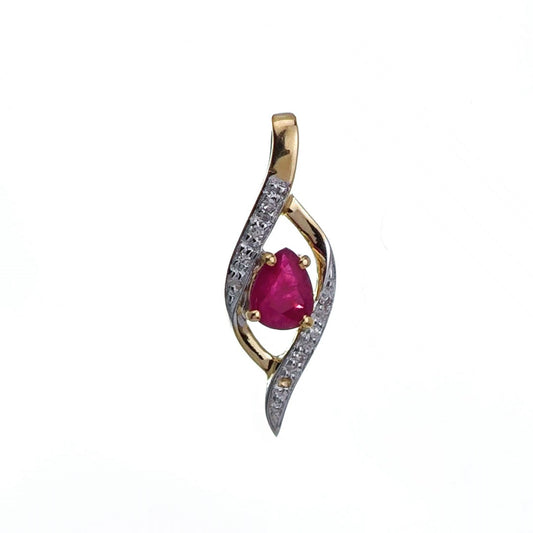 9ct Ruby Diamond Necklace Yellow Gold 0.38ct Red Pear Natural Gemstone