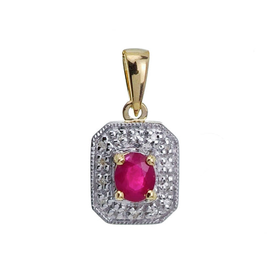 9ct Ruby Diamond Necklace Yellow Gold 0.5ct Red Oval Natural Gemstone