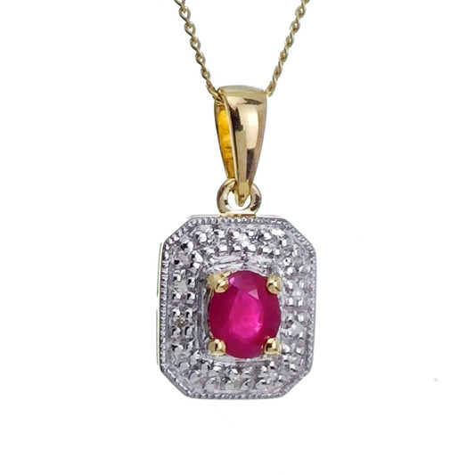 9ct Ruby Diamond Necklace Yellow Gold 0.5ct Red Oval Natural Gemstone