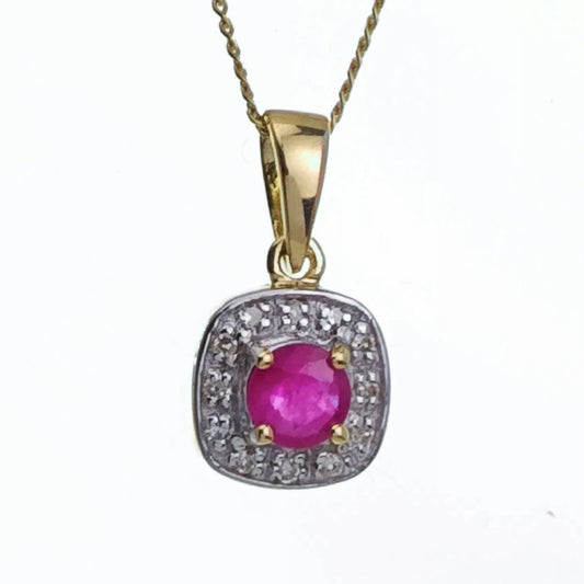 9ct Ruby Necklace Yellow Gold 0.32ct Red Round Natural Gemstone