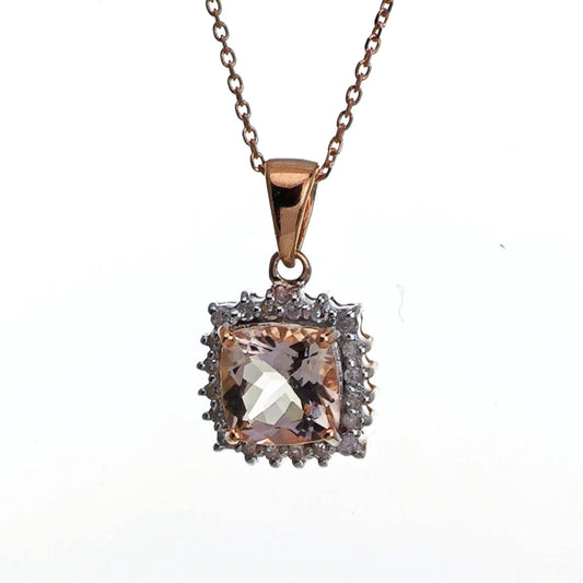 9ct Morganite Necklace Yellow Gold 0.81ct Pink cushion Natural Gemstone