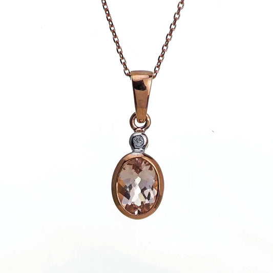 9ct Morganite Diamond  Necklace Rose Gold Pink  0.68 ct   Natural Gemstone