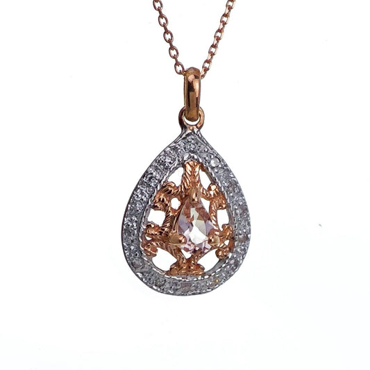 9ct Morganite Diamond  Necklace Rose Gold Pink  0.17 ct   Natural Gemstone