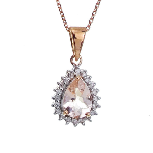 9ct Morganite Diamond  Necklace Rose Gold Pink  0.26 ct   Natural Gemstone