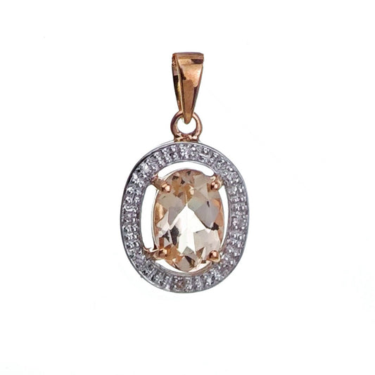 9ct Morganite Diamond Necklace Rose Gold Pink Oval 0.7 ct Natural Gemstone