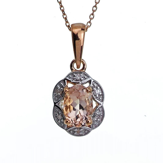 9ct Morganite Necklace Yellow Gold 0.67ct Pink Oval Natural Gemstone
