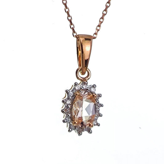 9ct Morganite Diamond Necklace Rose Gold Pink  0.41 ct Natural Gemstone