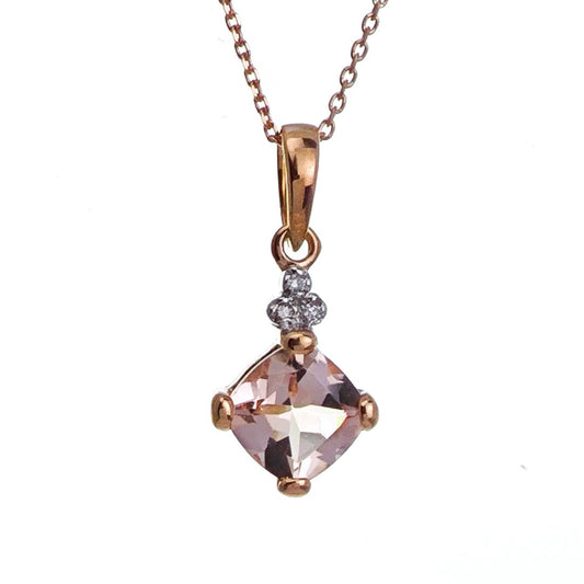 9ct Morganite Diamond Necklace Rose Gold Pink 0.81 ct Natural Gemstone