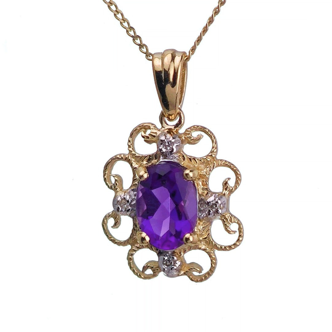 9ct Amethyst Necklace Yellow Gold 0.72ct Purple Oval Natural Gemstone