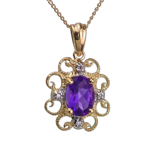 9ct Amethyst Necklace Yellow Gold 0.72ct Purple Oval Natural Gemstone