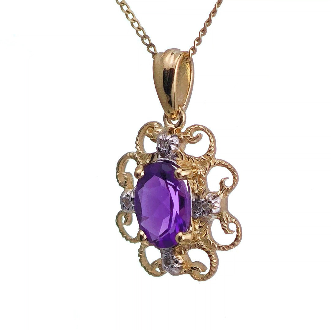 9ct Amethyst Necklace Yellow Gold 0.72ct Purple Oval Natural Gemstone