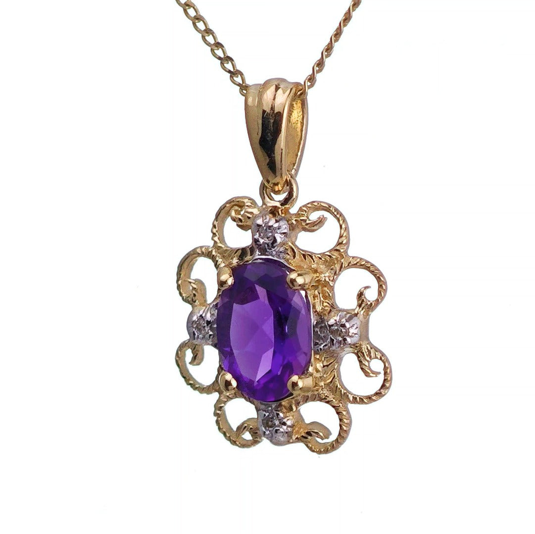 9ct Amethyst Necklace Yellow Gold 0.72ct Purple Oval Natural Gemstone