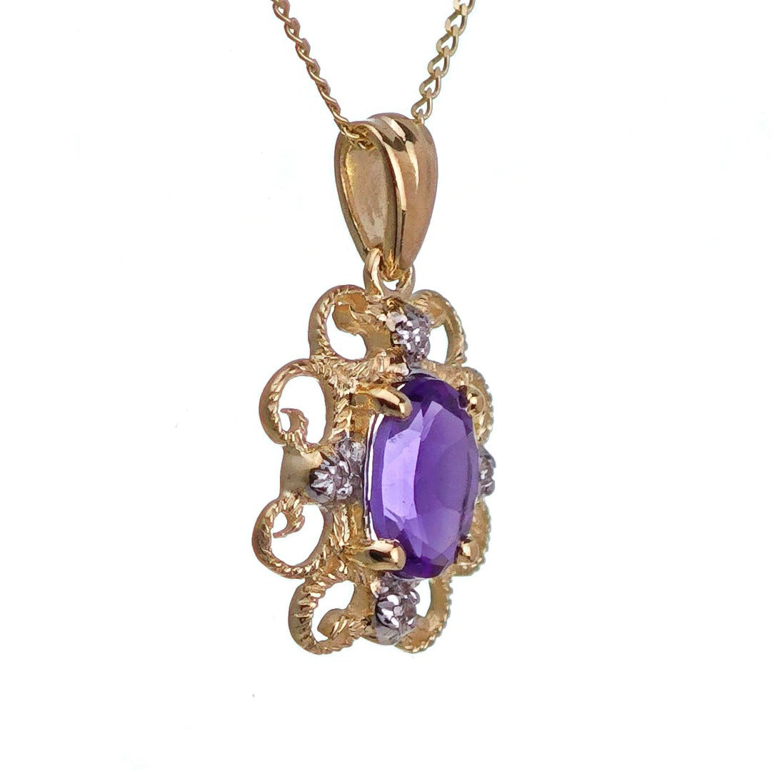 9ct Amethyst Necklace Yellow Gold 0.72ct Purple Oval Natural Gemstone