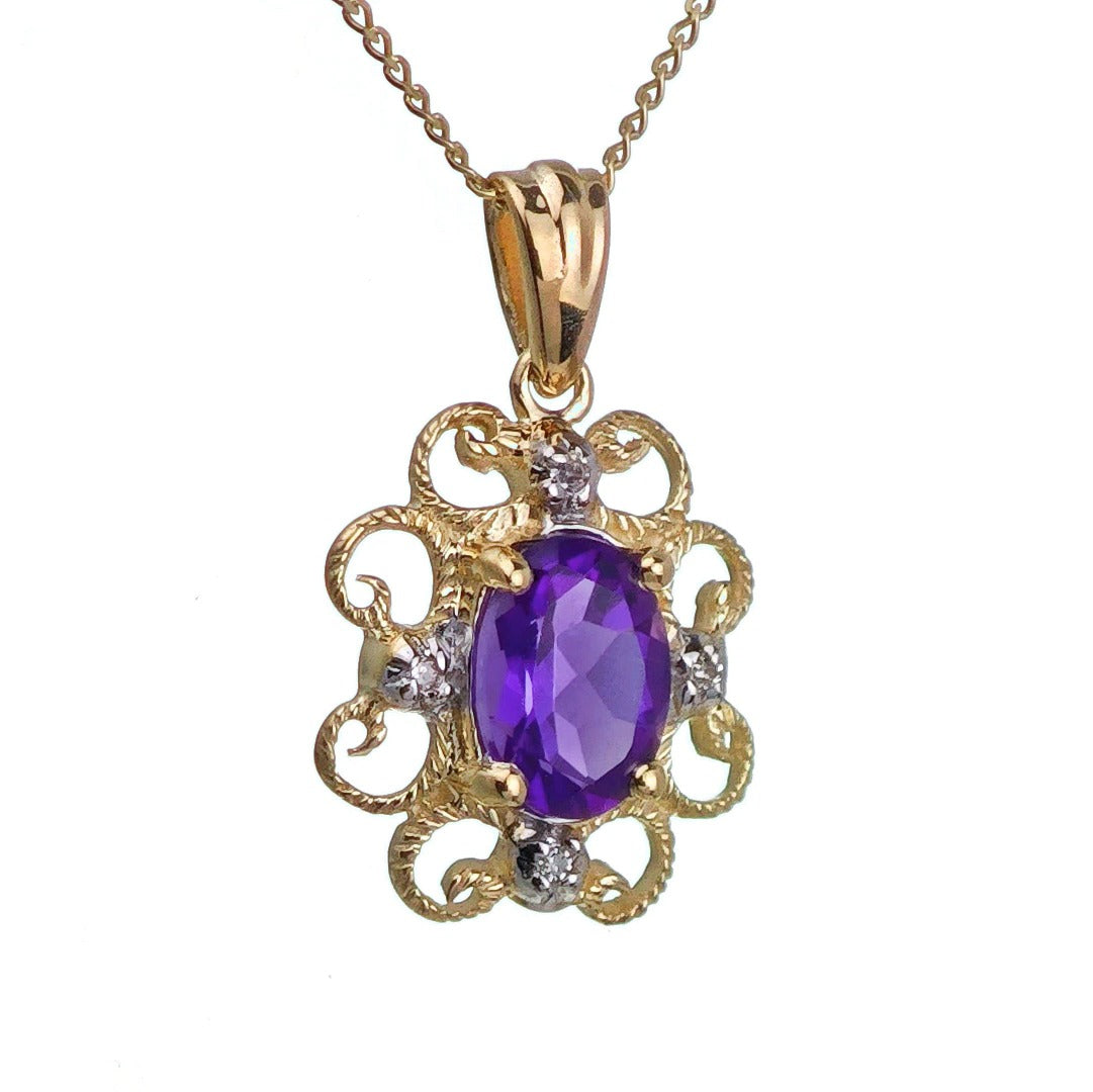 9ct Amethyst Necklace Yellow Gold 0.72ct Purple Oval Natural Gemstone