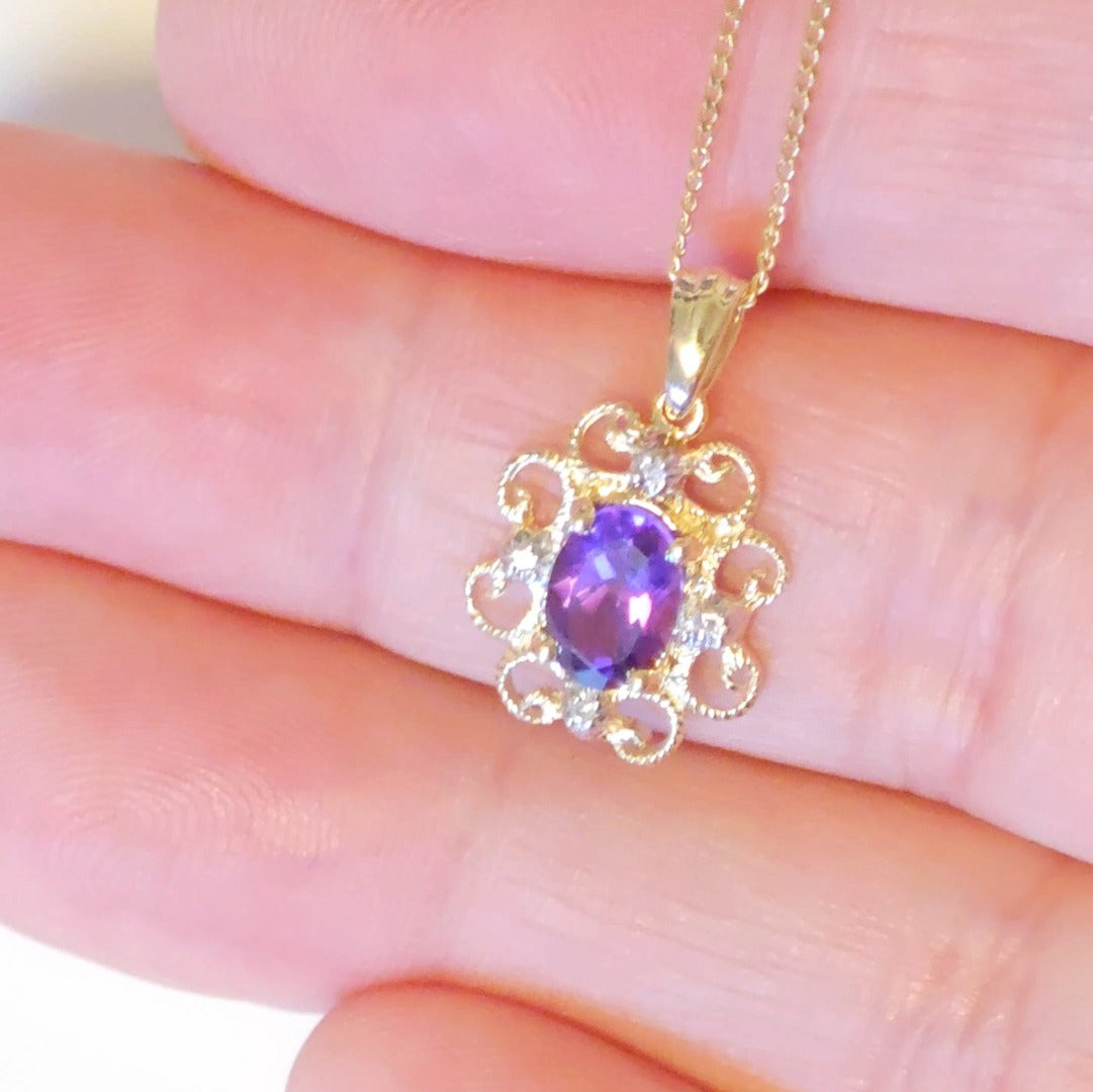 9ct Amethyst Necklace Yellow Gold 0.72ct Purple Oval Natural Gemstone