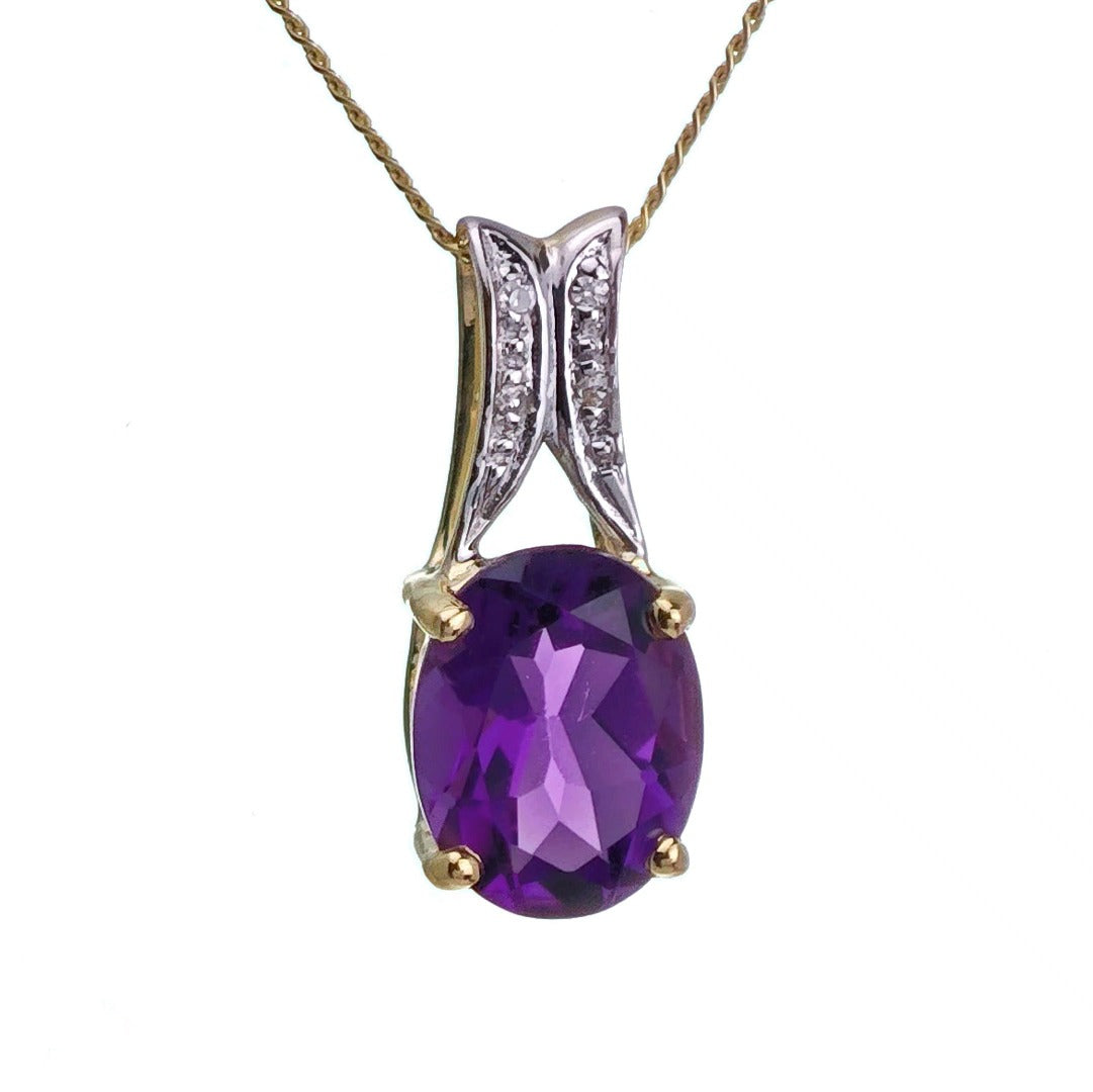 9ct Amethyst Necklace Yellow Gold 1.5ct Purple Oval Natural Gemstone