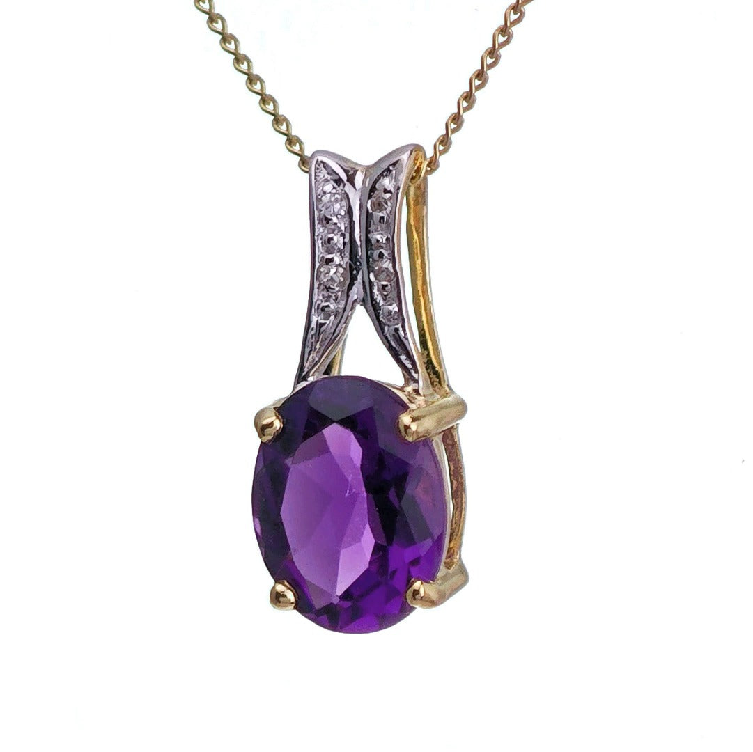 9ct Amethyst Necklace Yellow Gold 1.5ct Purple Oval Natural Gemstone