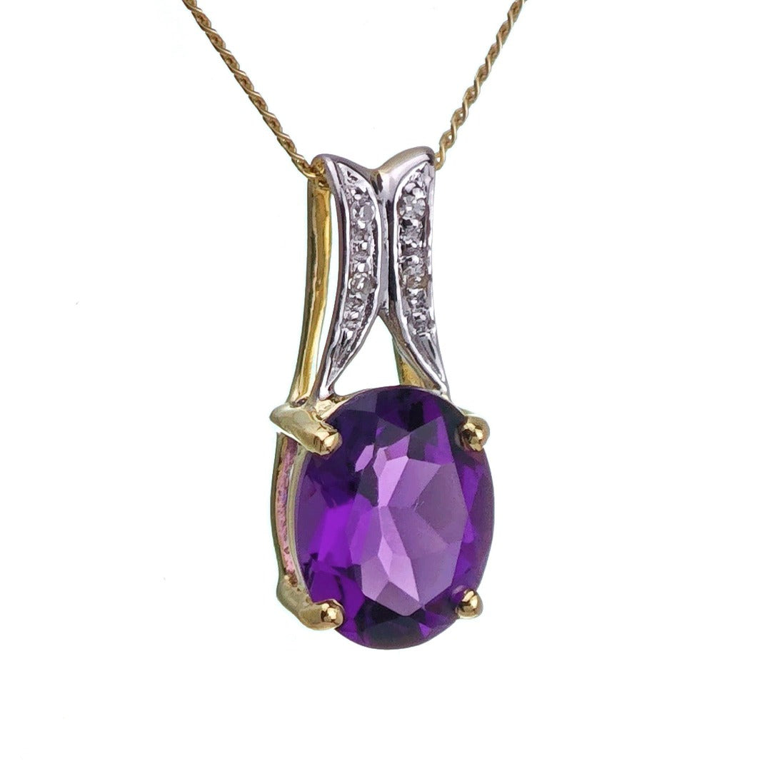 9ct Amethyst Necklace Yellow Gold 1.5ct Purple Oval Natural Gemstone