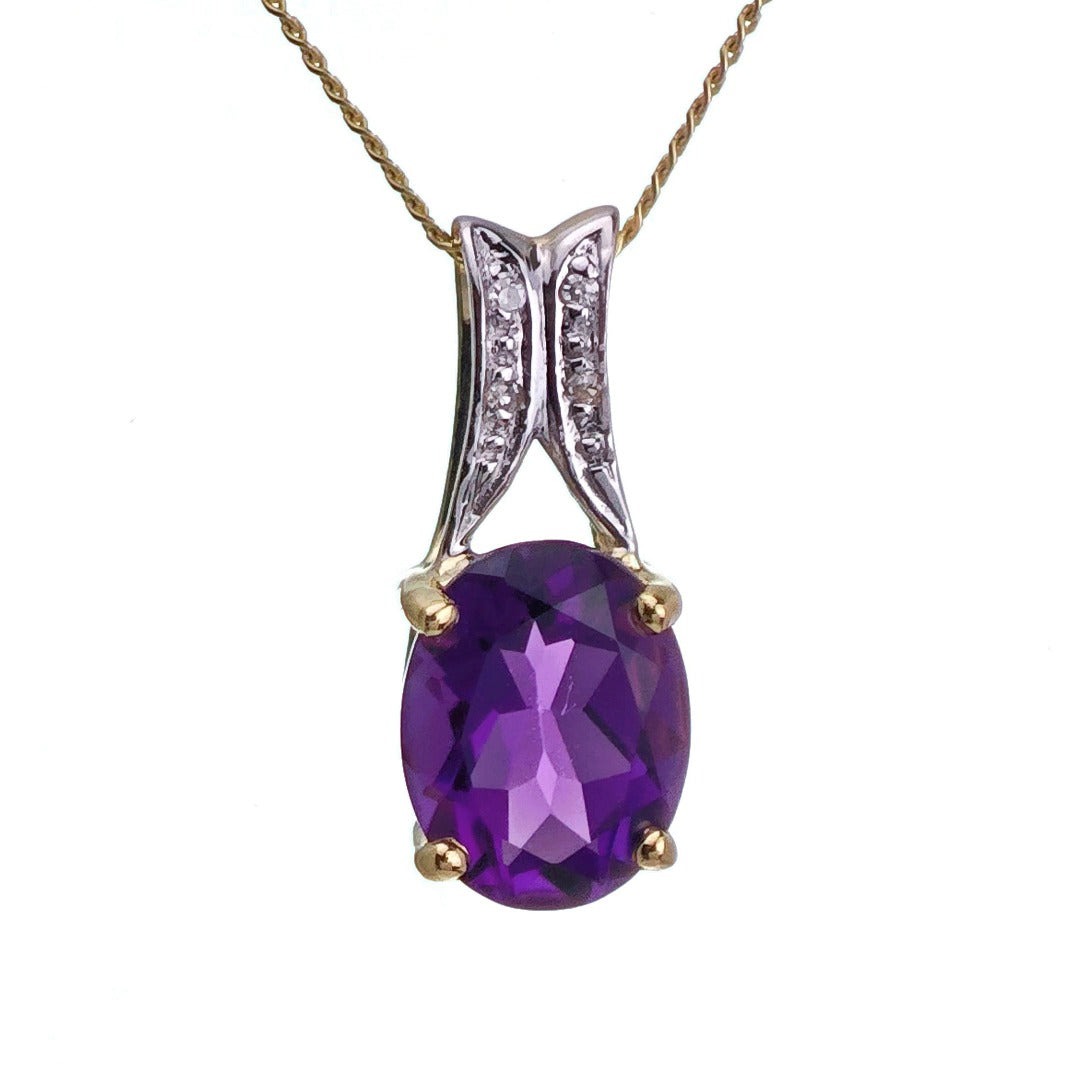 9ct Amethyst Necklace Yellow Gold 1.5ct Purple Oval Natural Gemstone