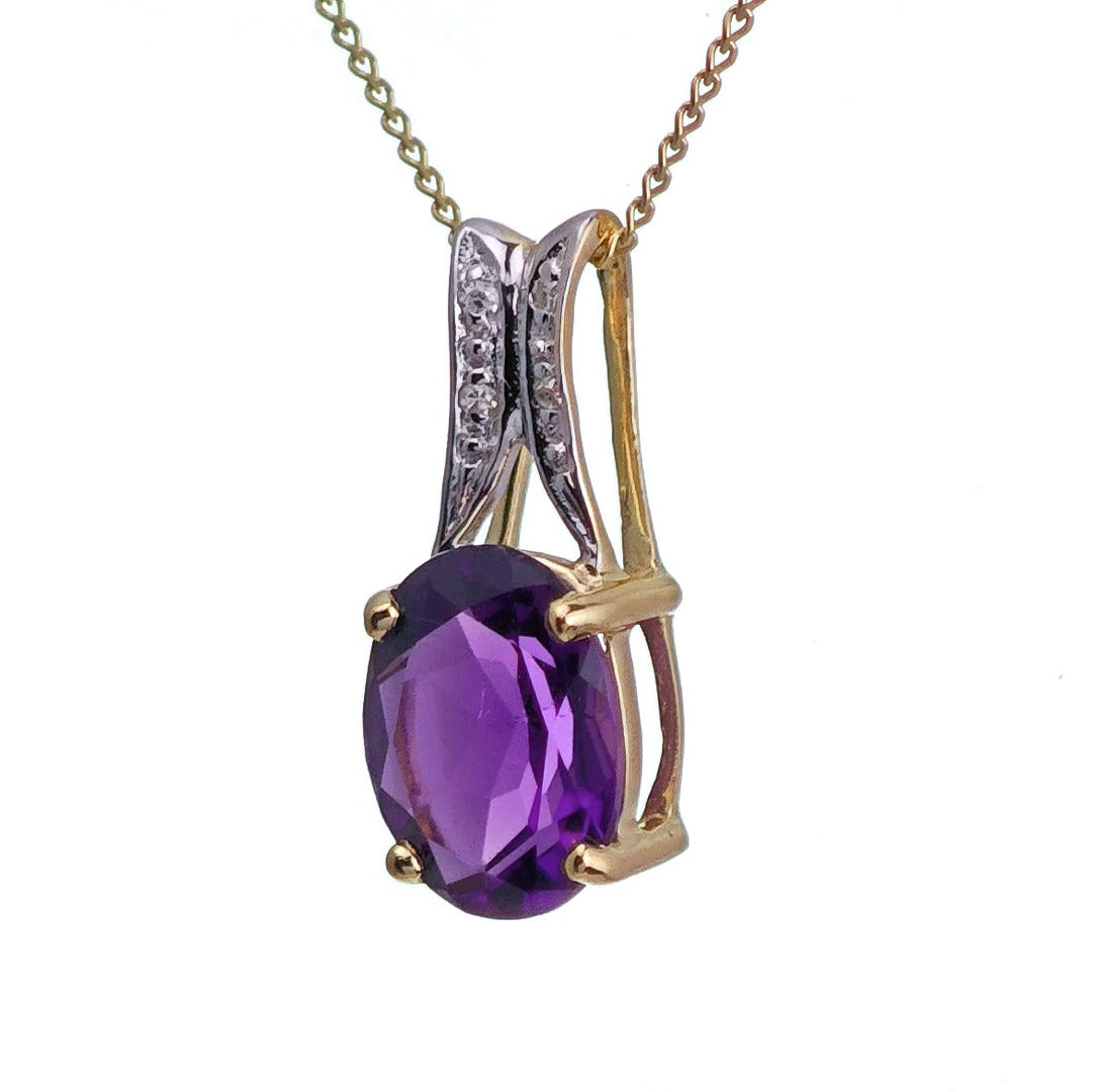 9ct Amethyst Necklace Yellow Gold 1.5ct Purple Oval Natural Gemstone