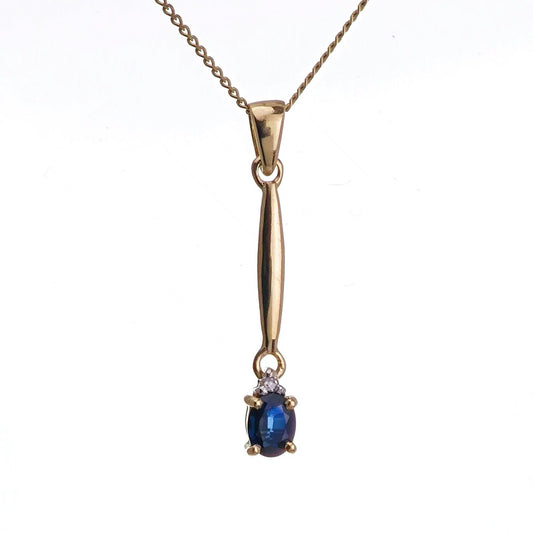 9ct Sapphire Necklace Yellow Gold 0.22ct Blue Oval Natural Gemstone