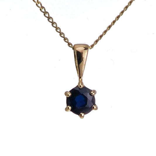 9ct Sapphire Minimalist Necklace Yellow Gold 0.3ct Blue Round 4mm Natural Gemstone