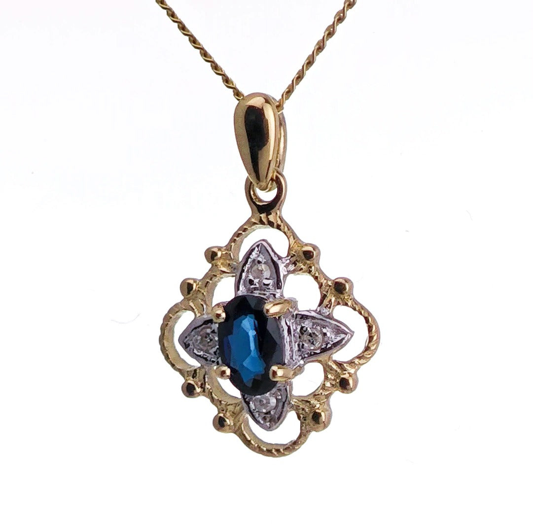 9ct Sapphire Necklace Yellow Gold 0.3ct Blue Oval Natural Gemstone