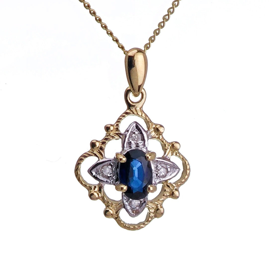 9ct Sapphire Necklace Yellow Gold 0.3ct Blue Oval Natural Gemstone