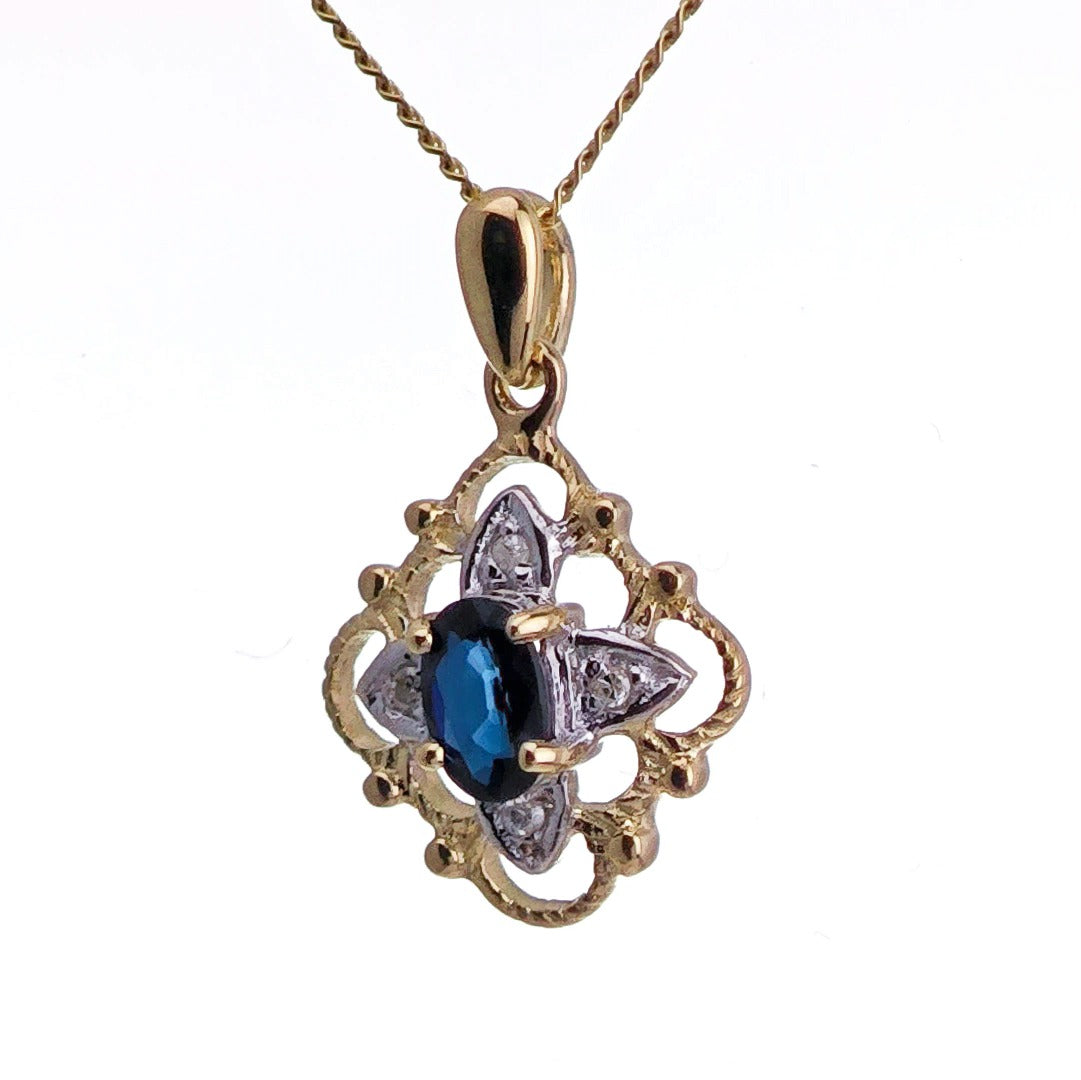 9ct Sapphire Necklace Yellow Gold 0.3ct Blue Oval Natural Gemstone