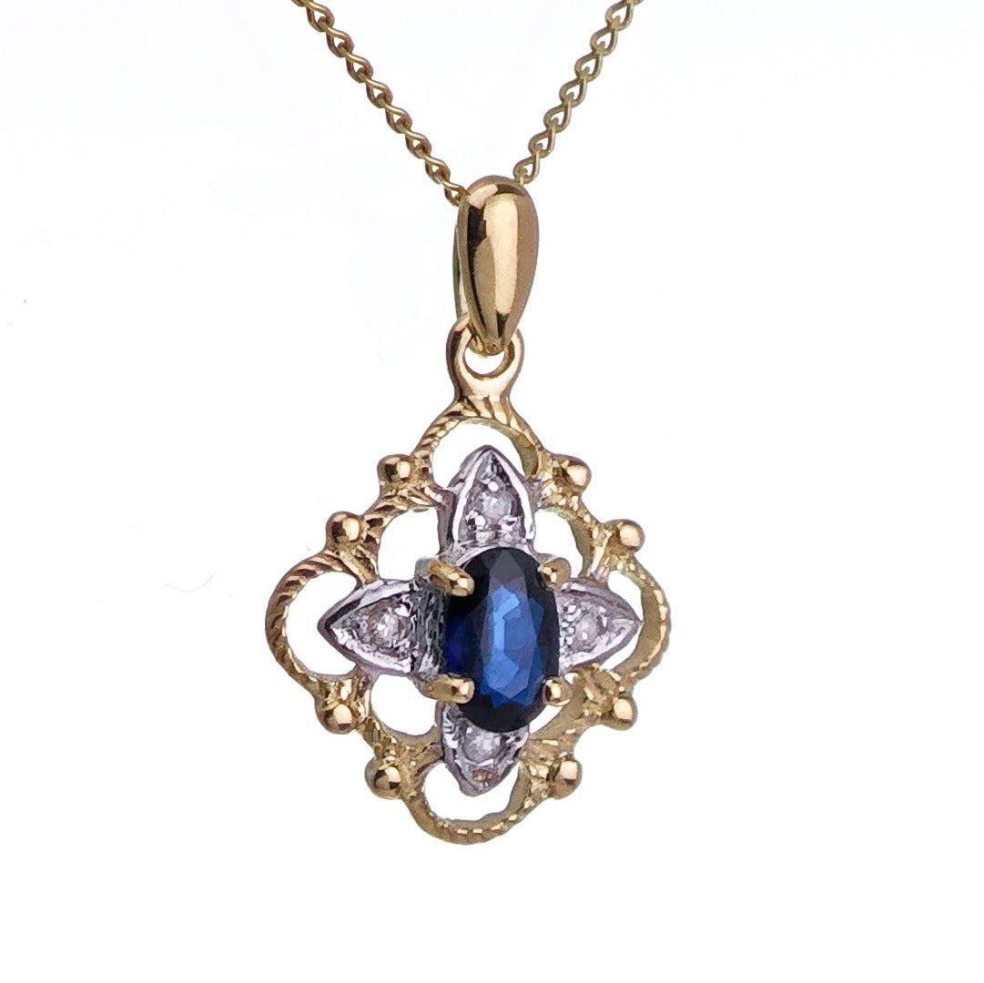 9ct Sapphire Necklace Yellow Gold 0.3ct Blue Oval Natural Gemstone