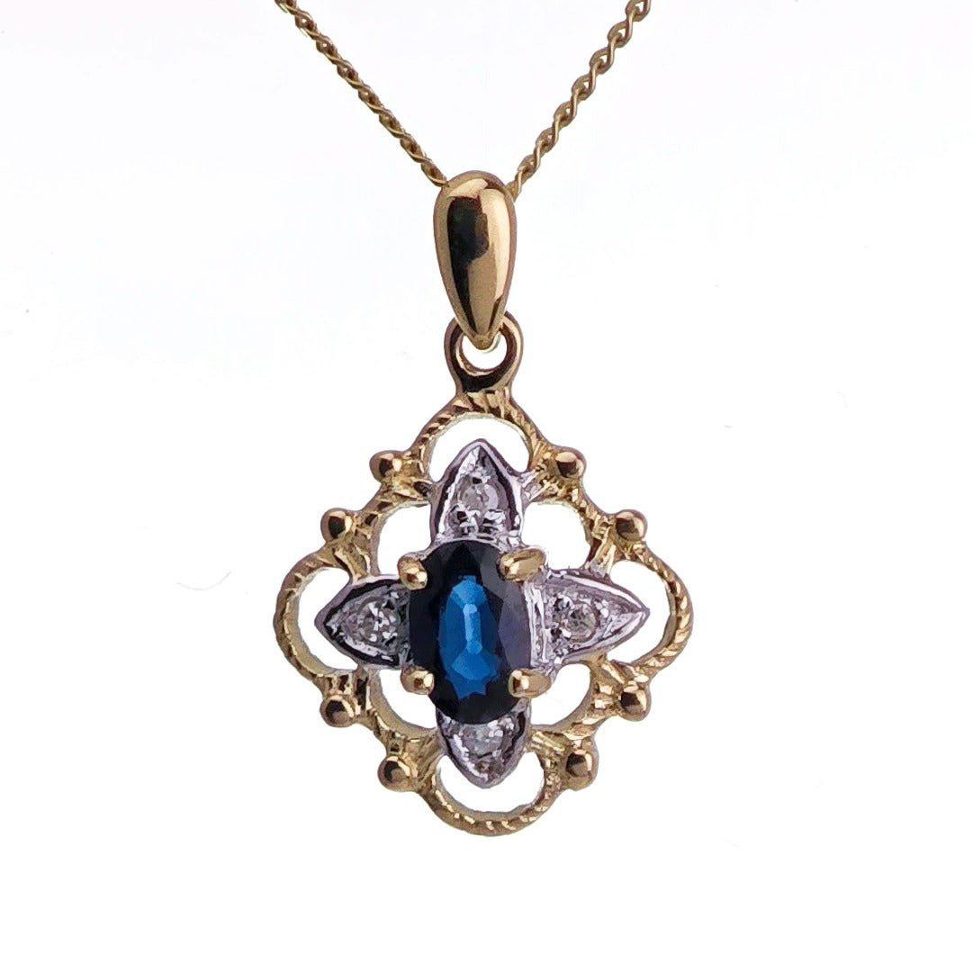 9ct Sapphire Necklace Yellow Gold 0.3ct Blue Oval Natural Gemstone