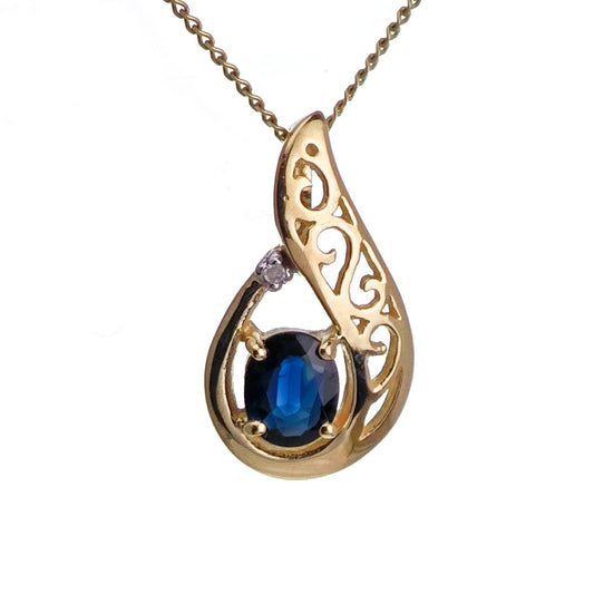 9ct Sapphire Necklace Yellow Gold 0.48ct Blue Oval Natural Gemstone