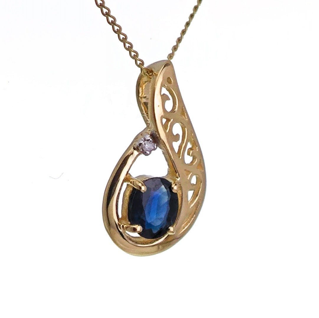 9ct Sapphire Necklace Yellow Gold 0.48ct Blue Oval Natural Gemstone