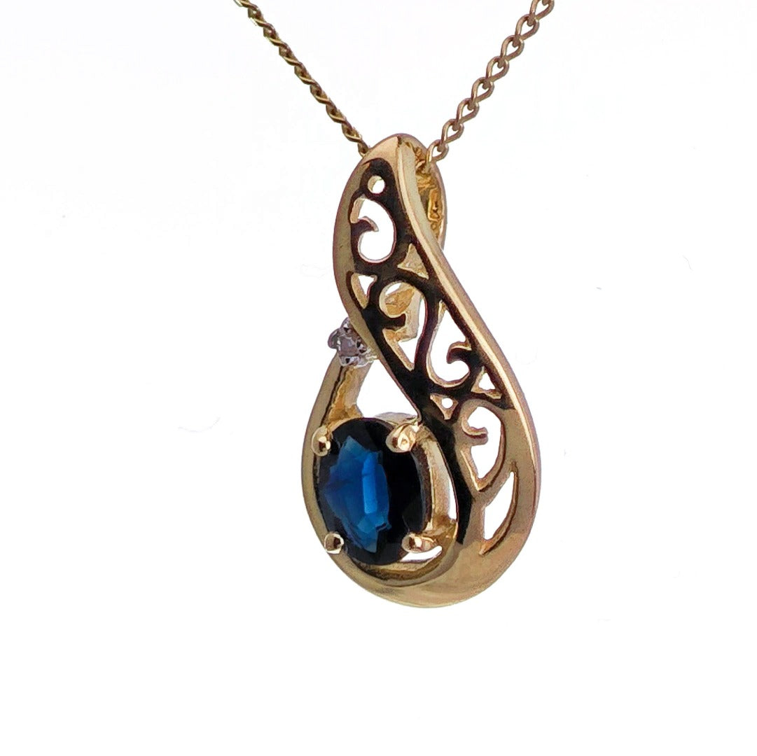 9ct Sapphire Necklace Yellow Gold 0.48ct Blue Oval Natural Gemstone