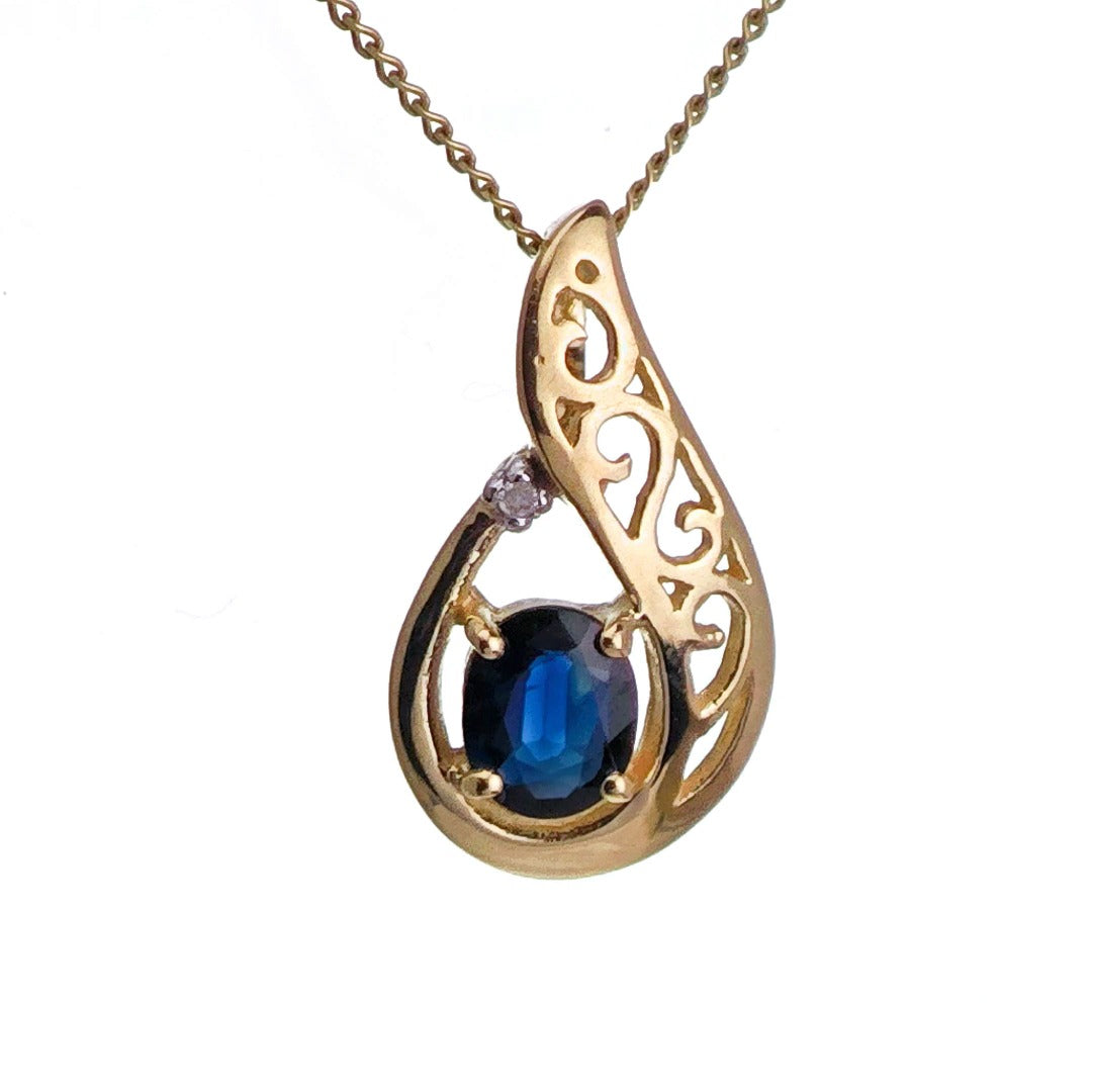 9ct Sapphire Necklace Yellow Gold 0.48ct Blue Oval Natural Gemstone