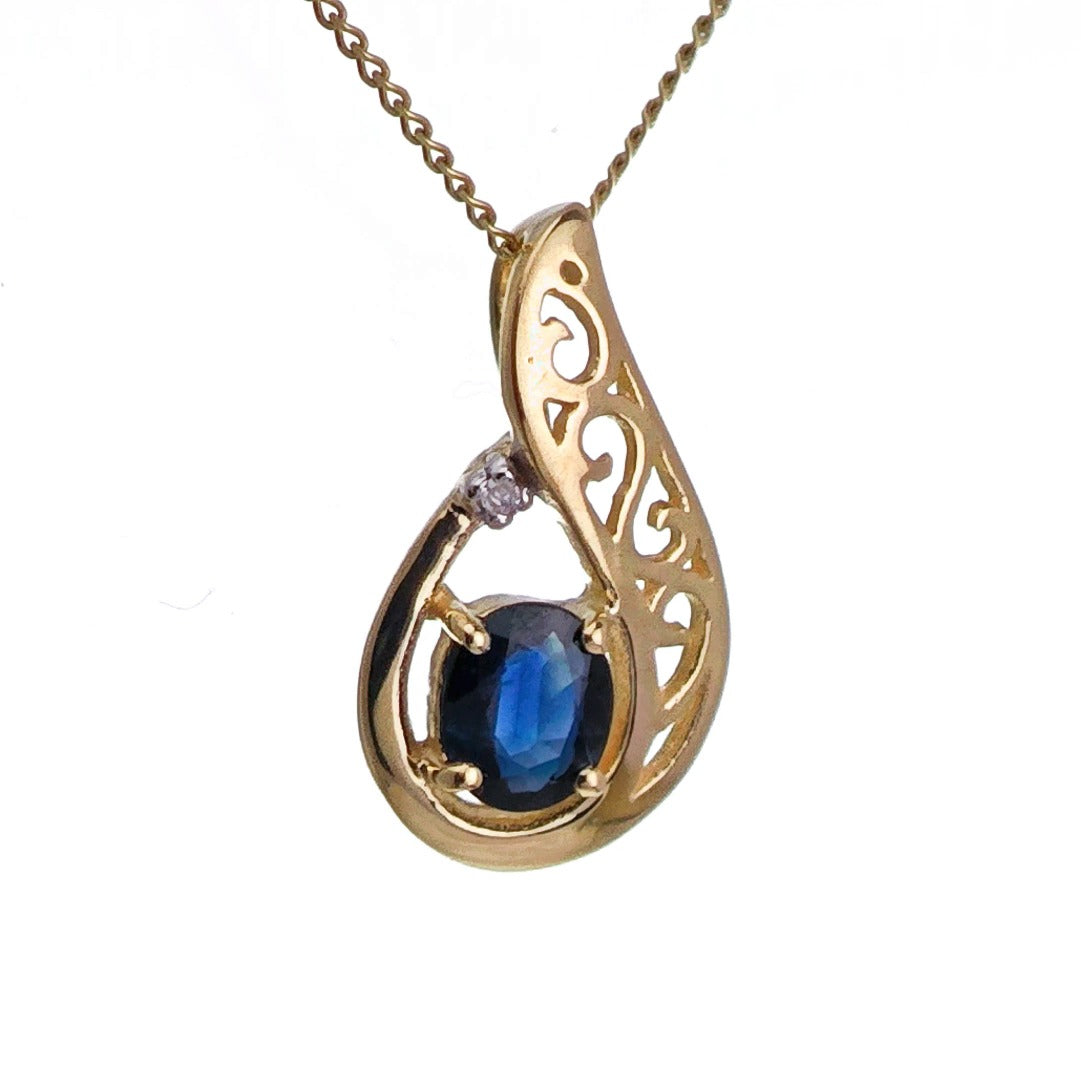 9ct Sapphire Necklace Yellow Gold 0.48ct Blue Oval Natural Gemstone