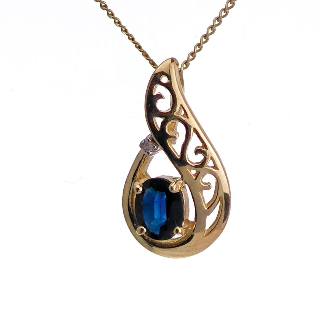 9ct Sapphire Necklace Yellow Gold 0.48ct Blue Oval Natural Gemstone