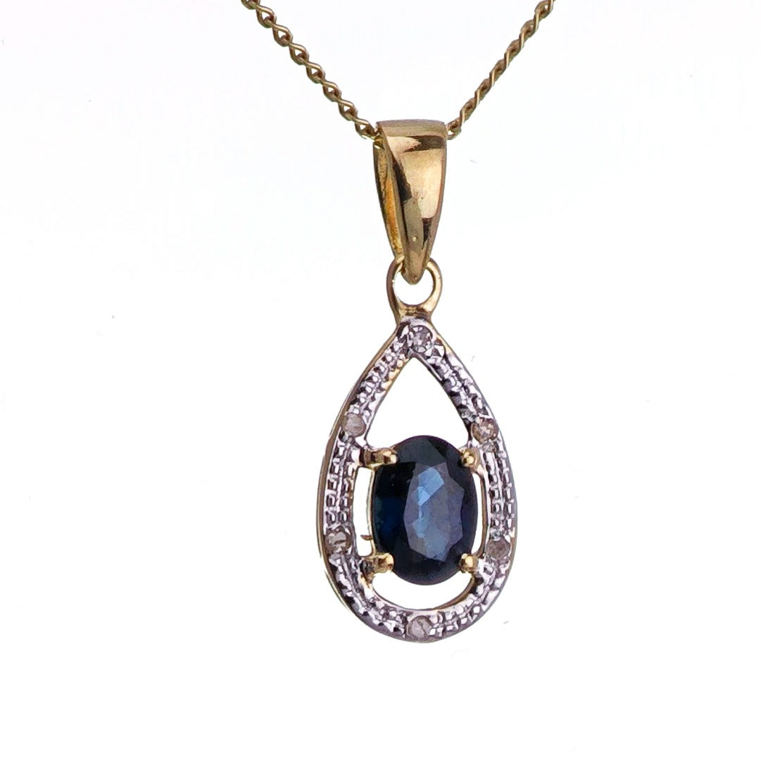 9ct Sapphire Necklace Yellow Gold 0.48ct Blue Oval Natural Gemstone