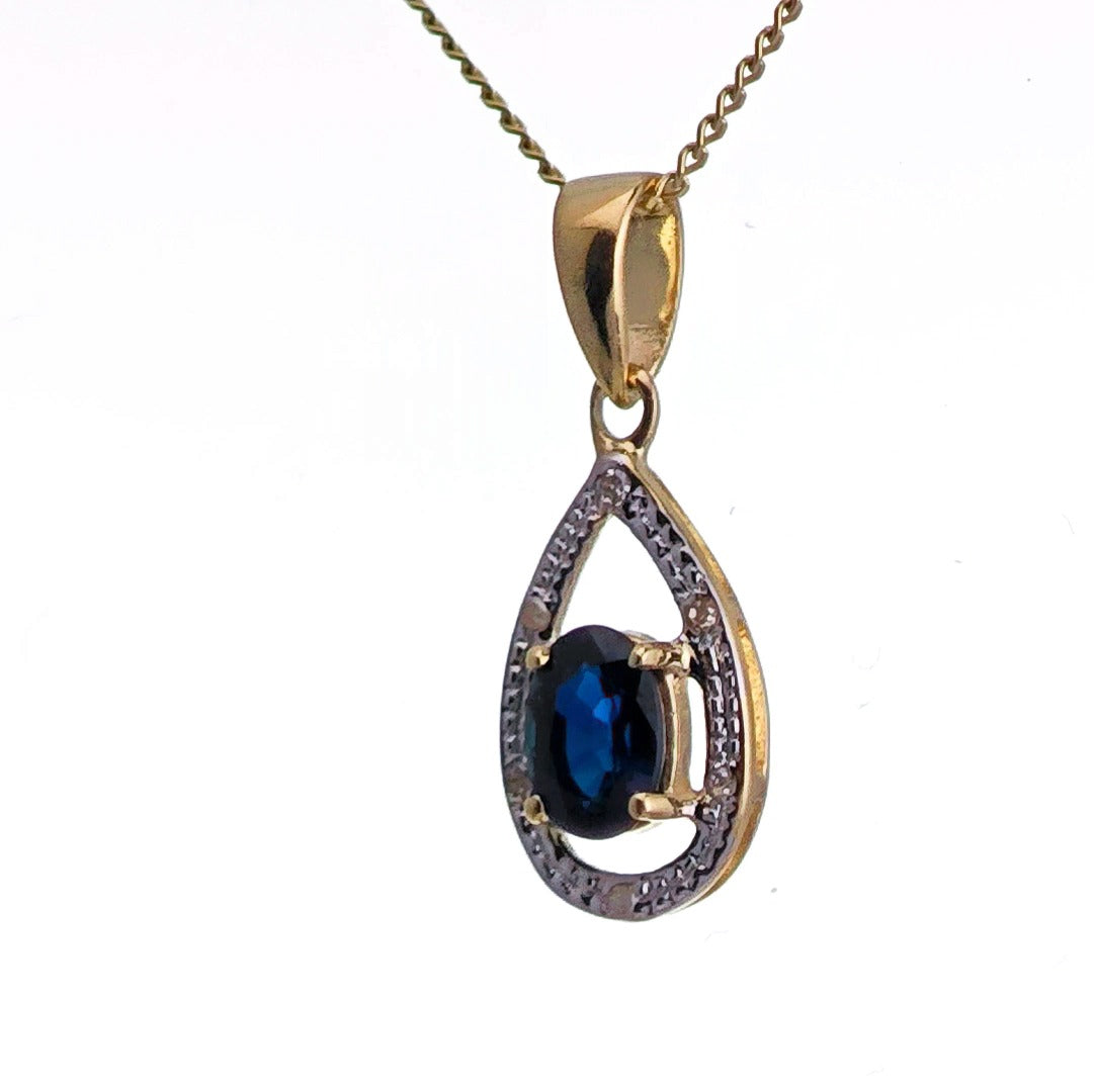 9ct Sapphire Necklace Yellow Gold 0.48ct Blue Oval Natural Gemstone