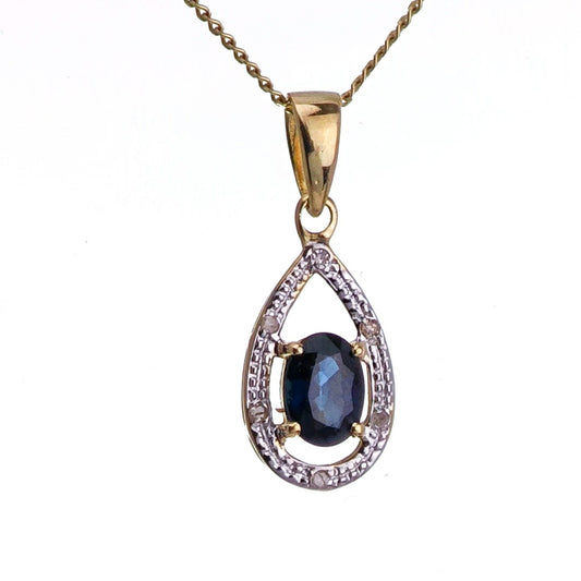 9ct Sapphire Necklace Yellow Gold 0.48ct Blue Oval Natural Gemstone