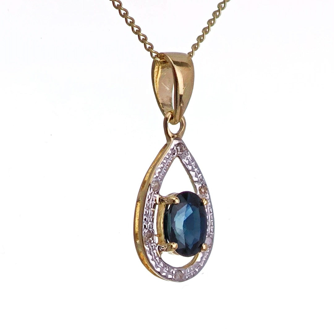 9ct Sapphire Necklace Yellow Gold 0.48ct Blue Oval Natural Gemstone