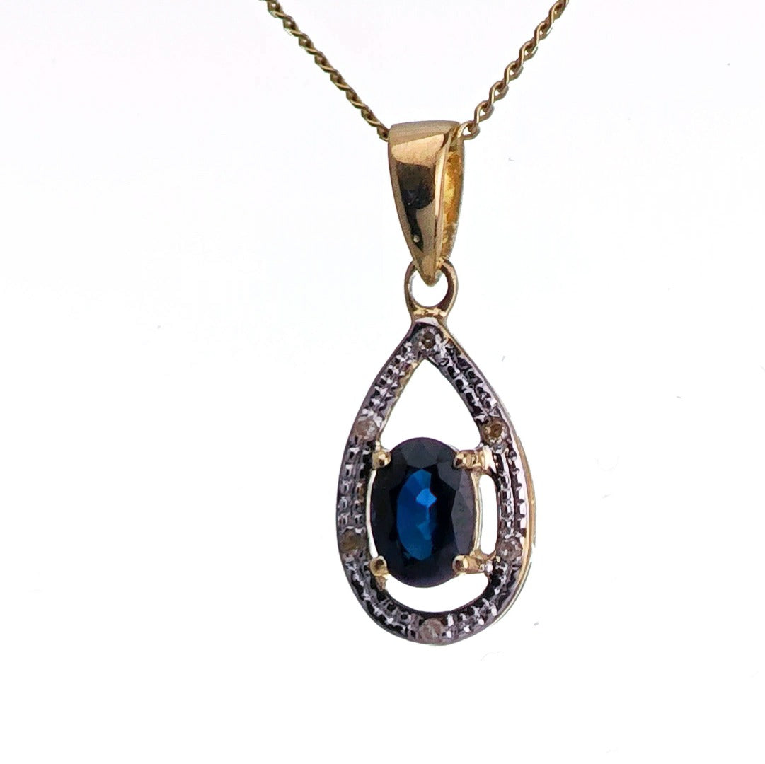 9ct Sapphire Necklace Yellow Gold 0.48ct Blue Oval Natural Gemstone