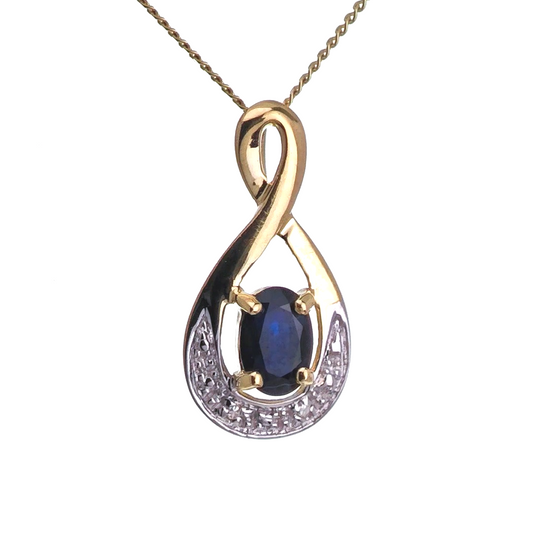 9ct Sapphire Necklace Yellow Gold 0.58ct Blue Oval Natural Gemstone