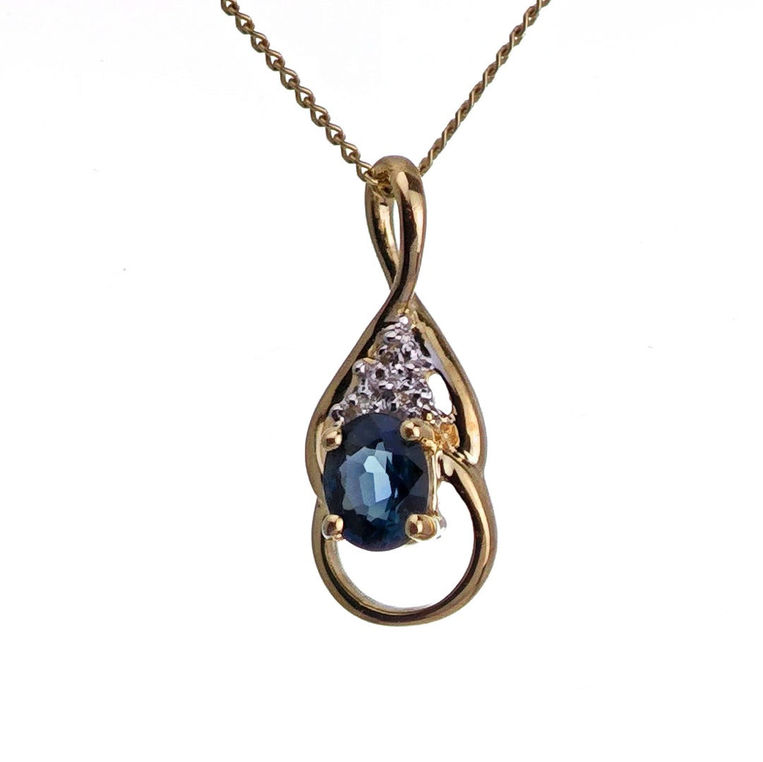 9ct Sapphire Necklace Yellow Gold 0.43ct Blue Oval Natural Gemstone