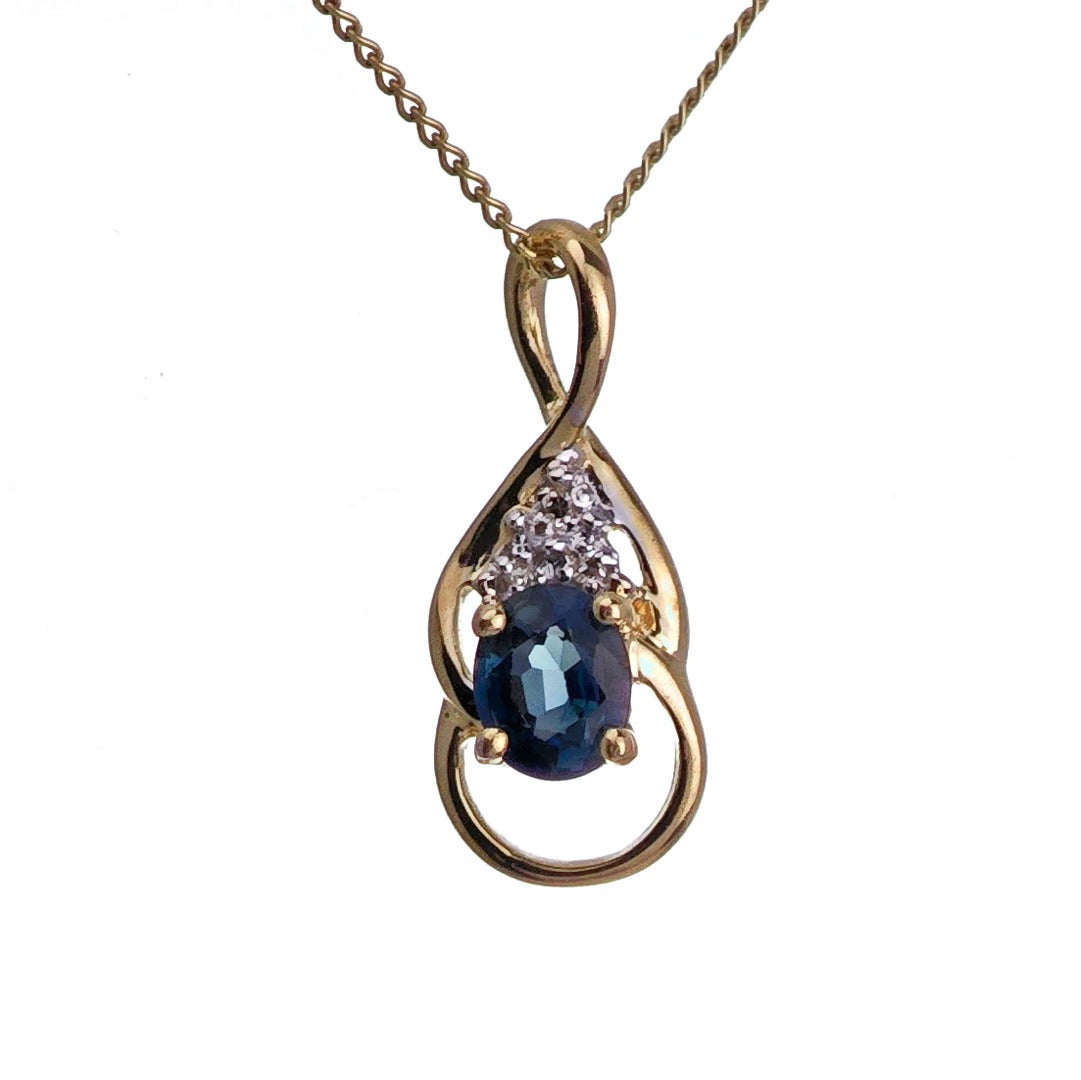 9ct Sapphire Necklace Yellow Gold 0.43ct Blue Oval Natural Gemstone