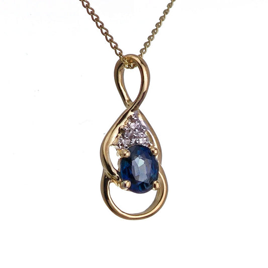 9ct Sapphire Necklace Yellow Gold 0.43ct Blue Oval Natural Gemstone