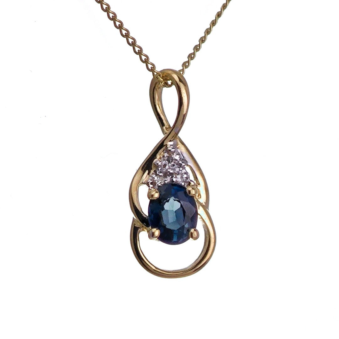 9ct Sapphire Necklace Yellow Gold 0.43ct Blue Oval Natural Gemstone