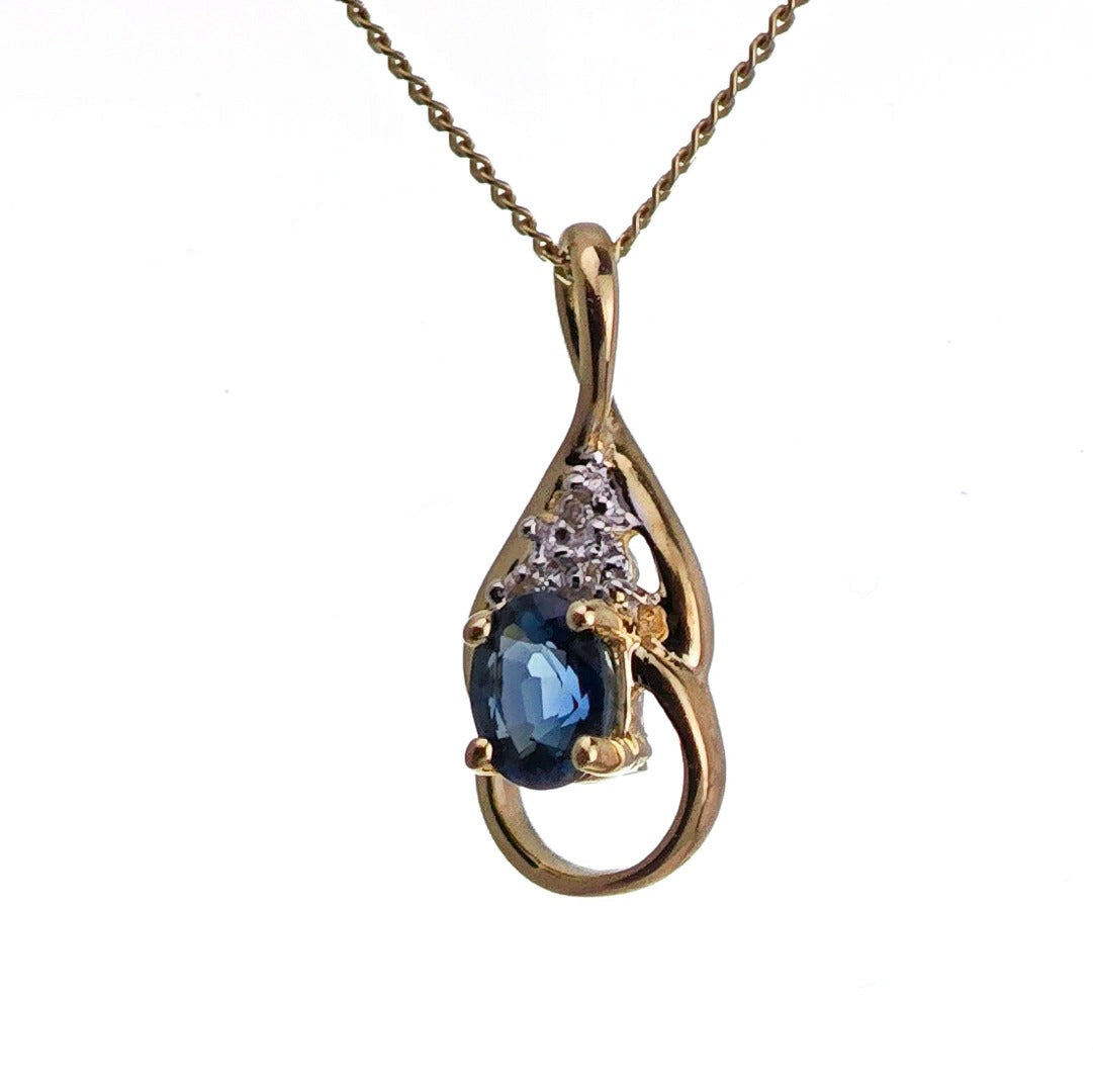 9ct Sapphire Necklace Yellow Gold 0.43ct Blue Oval Natural Gemstone